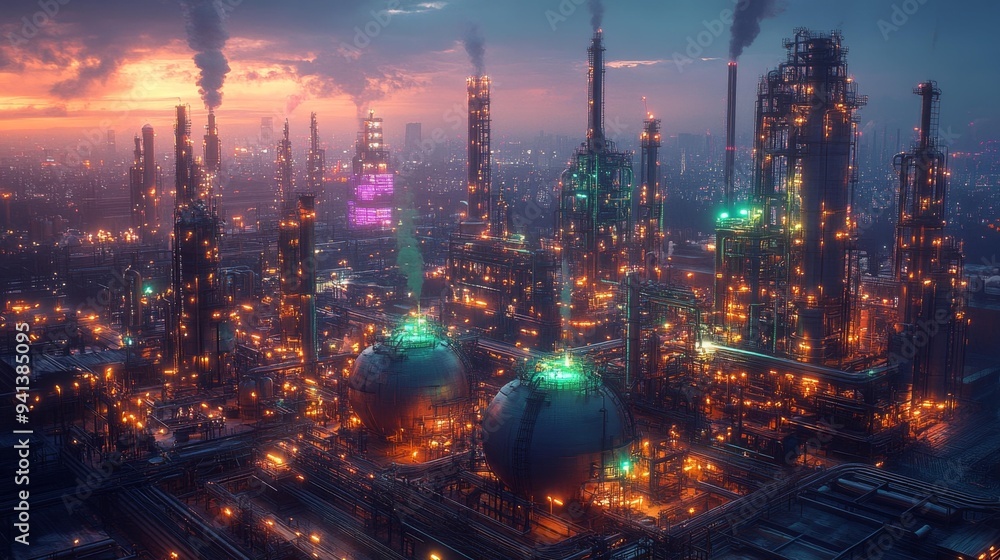 Fototapeta premium Industrial Cityscape at Dusk Generative AI