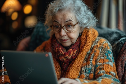 Elderly Woman Stays Connected with Family via Laptop Video Chat During COVID-19 Pandemic