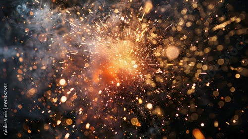 Close-up of fireworks exploding with sparks. 