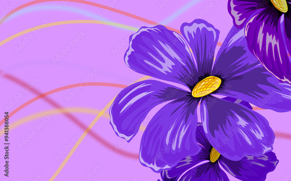 Obraz premium illustration of purple flower blooming with pink gradient with bright lines