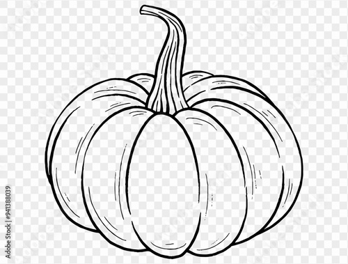 Outline pumpkin hand draw with brush style isolated on png or transparent texture,Halloween party background ,element template for poster, brochures, online advertising, vector illustration