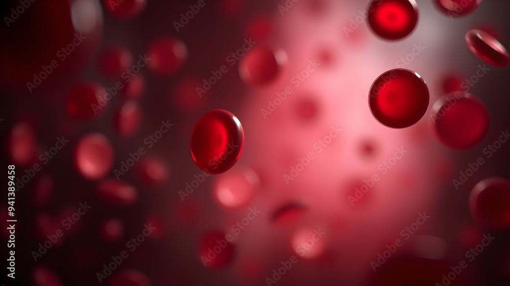 Red Blood Cells in a Vein: Biconcave Discs with Rich Red Color and Reflective Texture, Set Against a Gradient Blood Vessel Background Red Blood Cells in a Vein: Biconcave Discs with Rich Red Color and Reflective Texture, Set Against a Gradient Blood Vessel Background