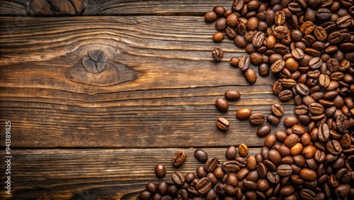 Coffee beans scattered on a rustic wooden table, coffee, beans, fresh, aroma, organic, natural, rustic, wooden, table