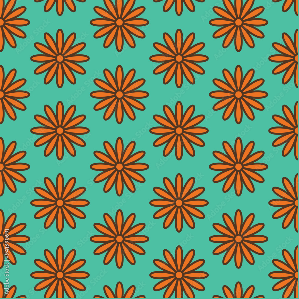 70s Retro Seamless Pattern in Orange, Brown and Turquoise. 60s and 70s Retro style and Aesthetic 70s Retro Seamless Pattern in Orange, Brown and Turquoise. 60s and 70s Retro style and Aesthetic