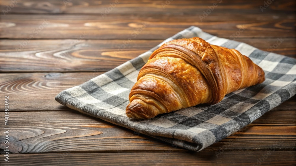 Freshly baked croissant on a folded napkin on wooden surface, croissant, bakery, pastry, delicious, breakfast, French, cuisine Freshly baked croissant on a folded napkin on wooden surface, croissant, bakery, pastry, delicious, breakfast, French, cuisine
