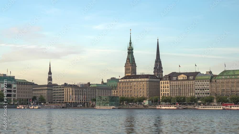 Hamburg Germany time lapse city skyline at Alster Lake Hamburg Germany time lapse city skyline at Alster Lake