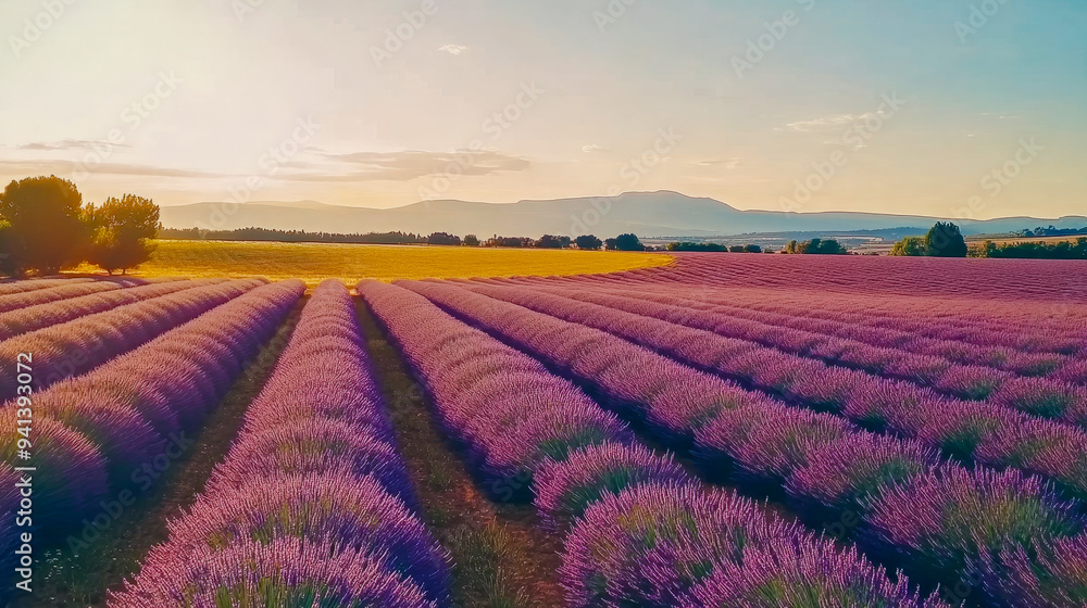 Serene Aerial View of Lavender Fields Serene Aerial View of Lavender Fields