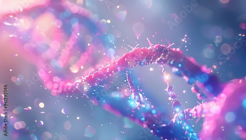 Closeup of DNA Strand with Healing Energies and Vibrant Spectrum of Colors