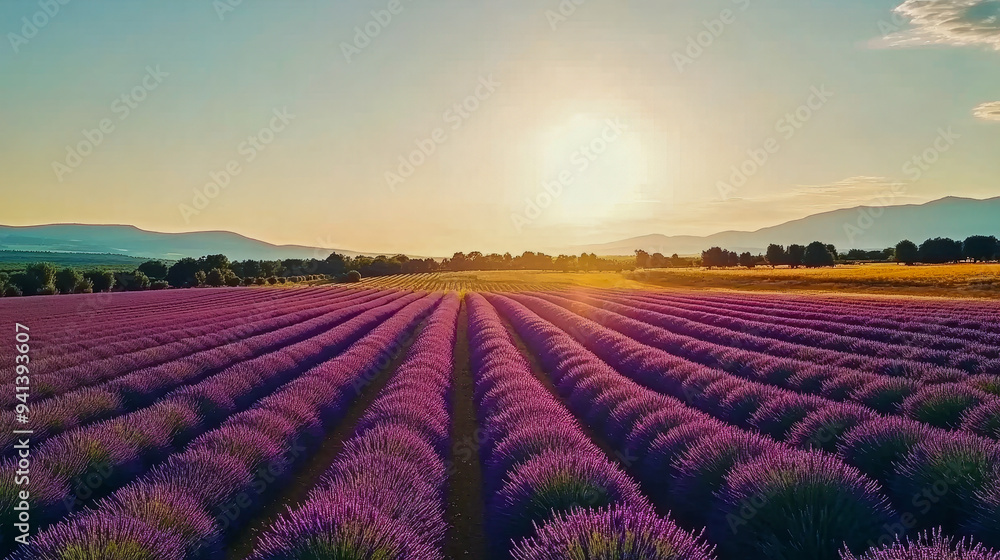 Serene Aerial View of Lavender Fields Serene Aerial View of Lavender Fields