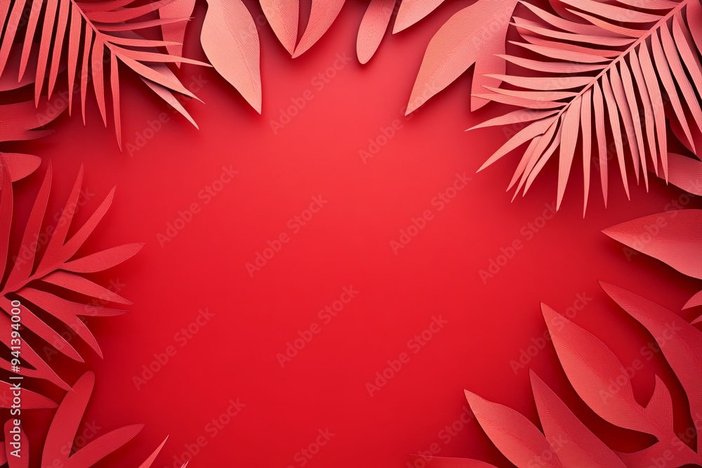 Red tropical palm leaves frame with copy space. Red tropical palm leaves frame with copy space.