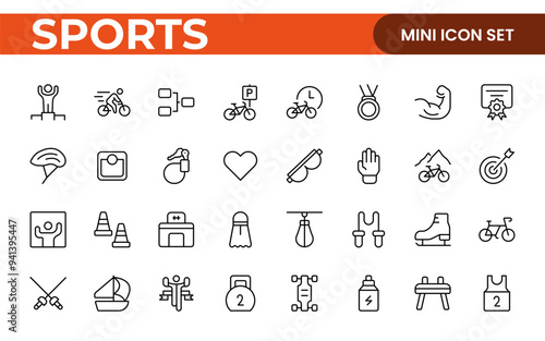 Sports and outdoor activities line icon set. Outline icon collection related to outdoor sports.