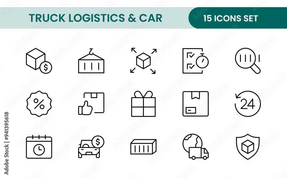 Truck Logistics and Car related modern icon set. editable line icon illustration collection Truck Logistics and Car related modern icon set. editable line icon illustration collection