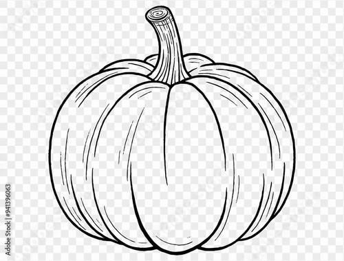 Outline pumpkin hand draw with brush style isolated on png or transparent texture,Halloween party background ,element template for poster, brochures, online advertising, vector illustration
