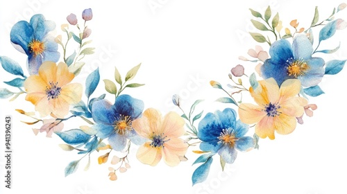 Watercolor floral wreath painted by hand on a white backdrop