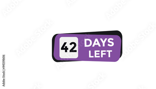 42 days left Countdown number banner templates. time icon. Vector Illustration 