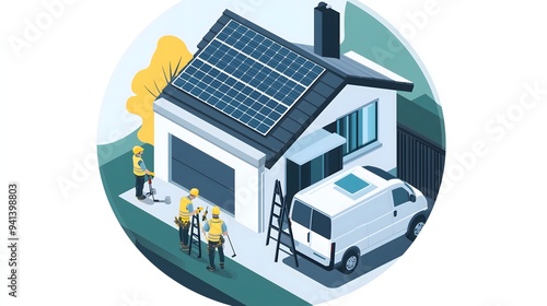 Wallpaper Mural llustration of a solar panel installation on a house roof, company, PV Sun, Energy Torontodigital.ca