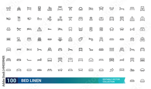Set of bed linen Icons. Collection and pack of linear web and ui icons. Editable stroke. Vector illustration.
