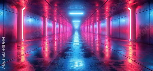 Neon Lights in a Futuristic Corridor