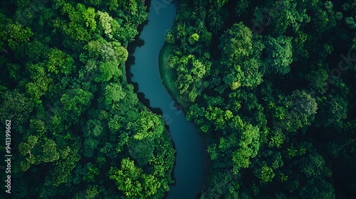 Aerial Drone Footage Showcases Winding River Through Lush Jungle Landscape