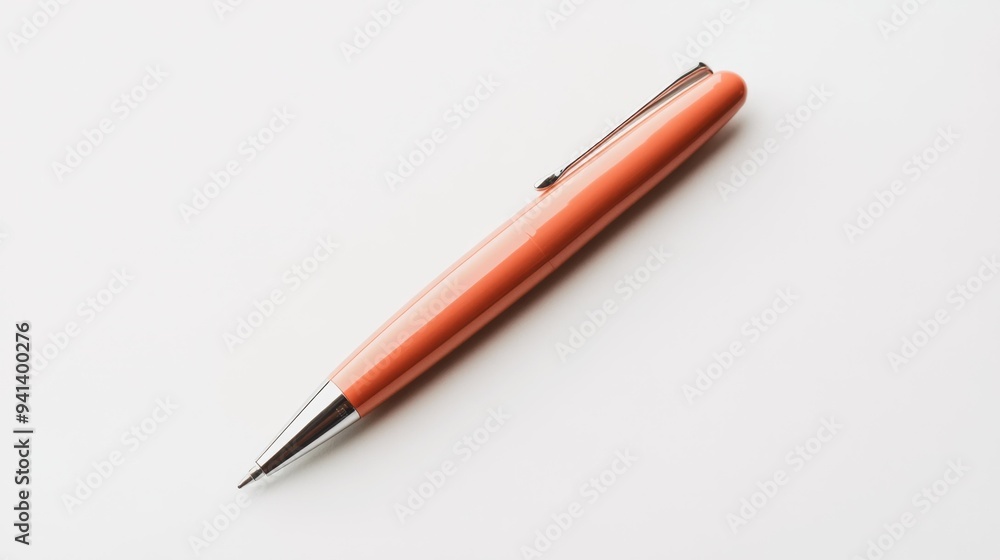Sleek Orange Pen on White Background Generative AI Sleek Orange Pen on White Background Generative AI