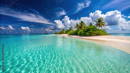 Wide sandy beach with crystal clear turquoise water on a tropical island in Maldives, beach, sand, tropical, island, Maldives