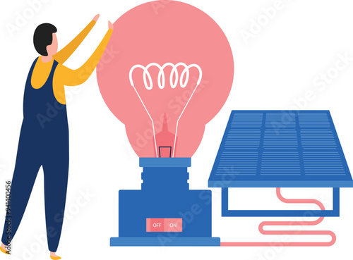 A worker operates a solar-powered light.