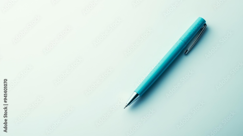Turquoise Pen on Light Background Generative AI Turquoise Pen on Light Background Generative AI