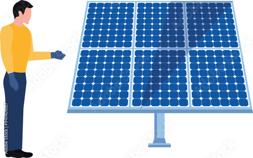 Boy looking at solar sheets.