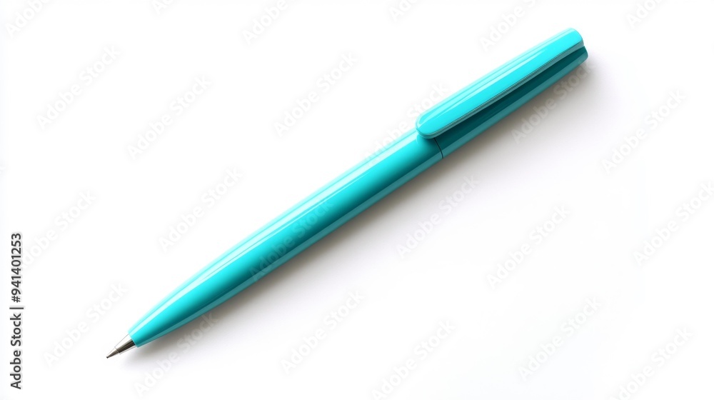 Turquoise Pen Isolated on White Background Generative AI Turquoise Pen Isolated on White Background Generative AI