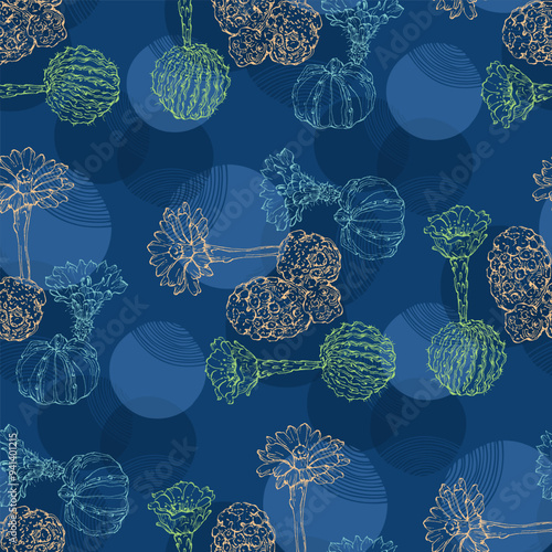 Succulents Seamless pattern with abstract tropical flowers, leaves and shapes. Summer jungle florals design. Great for fabric, textile, wrapping paper, wallpaper. Vector texture