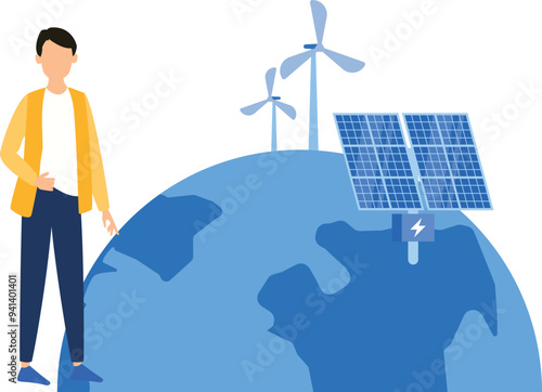 The boy is generating electricity from solar.