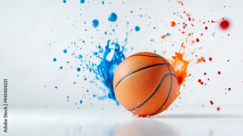 Vibrant Abstract Basketball Art, features a colorful splash of paint on a white background, blending sports and artistic expression in a minimalist composition. Vibrant Abstract Basketball Art, features a colorful splash of paint on a white background, blending sports and artistic expression in a minimalist composition.