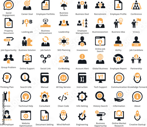 Business people line icons set. Businessman outlines icons collection. Teamwork, human resources, meeting, partnership, meeting, workgroup, success, resume - stock vector.