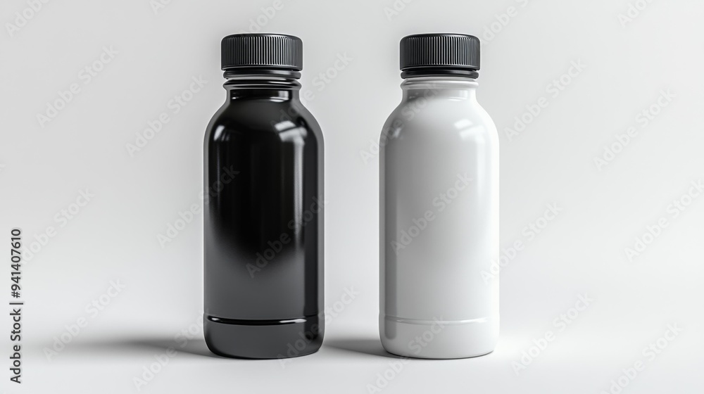 Black and White Bottles on a Minimalistic Background Generative AI Black and White Bottles on a Minimalistic Background Generative AI