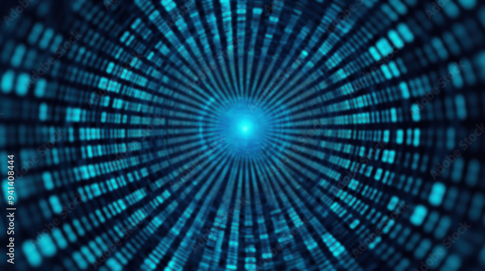 Abstract blue digital tunnel with light at the center, representing data flow or futuristic technology, ideal for tech and innovation themes. Abstract blue digital tunnel with light at the center, representing data flow or futuristic technology, ideal for tech and innovation themes.