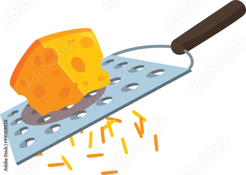 Grating cheese with metal grater creating cheese zest for cooking