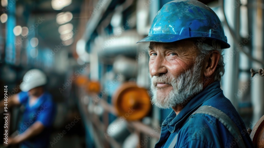 A worker on site wears a hard hat and blue jacket, indicating his role in the construction process A worker on site wears a hard hat and blue jacket, indicating his role in the construction process