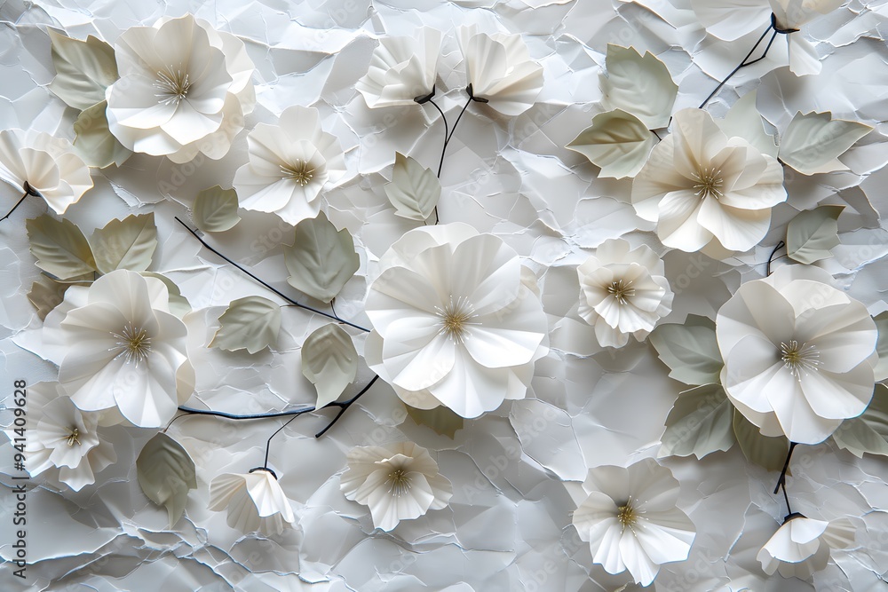 Elegant Paper Flowers on Textured Background Elegant Paper Flowers on Textured Background