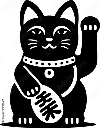 Lucky Maneki Neko Cat Design Element for Asian-Themed Project