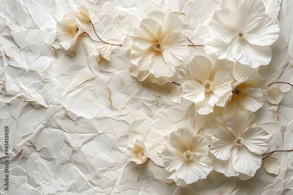 Elegant Cream Flowers on Textured Background Elegant Cream Flowers on Textured Background
