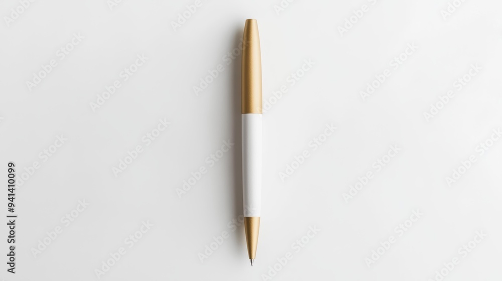 Gold and White Pen on White Background Generative AI Gold and White Pen on White Background Generative AI