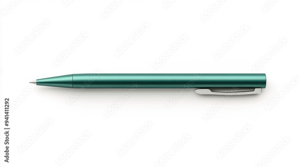 Sleek Metallic Green Pen on White Background Generative AI Sleek Metallic Green Pen on White Background Generative AI