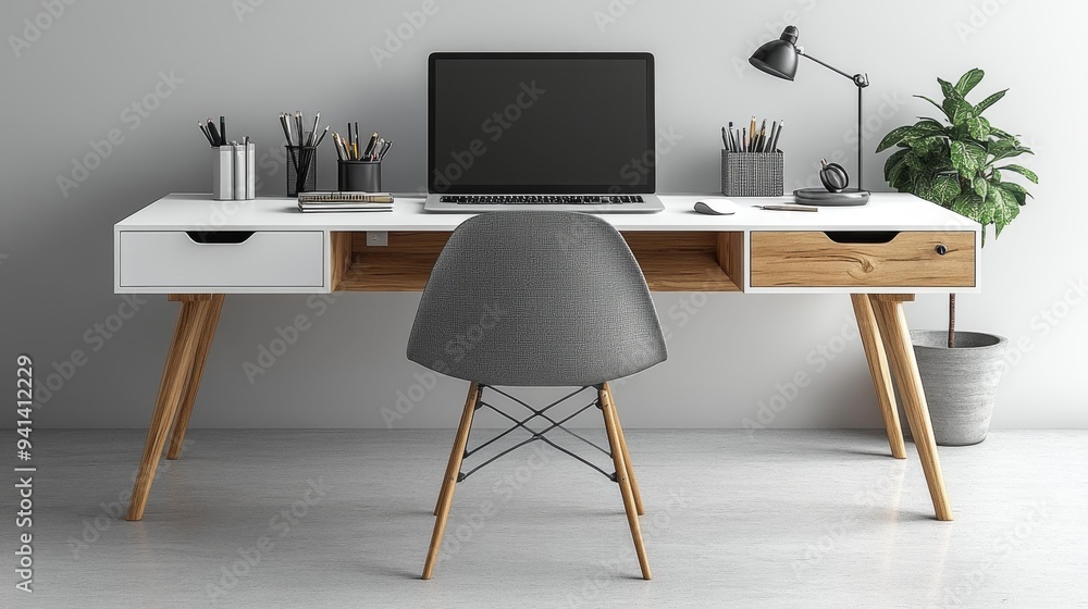 Fototapeta premium Minimalist Workspace with Modern Desk Generative AI