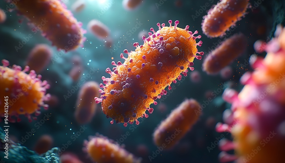 A Journey into the Microscopic Universe: Detailed 3D Rendered Illustration of Bacteria A Journey into the Microscopic Universe: Detailed 3D Rendered Illustration of Bacteria