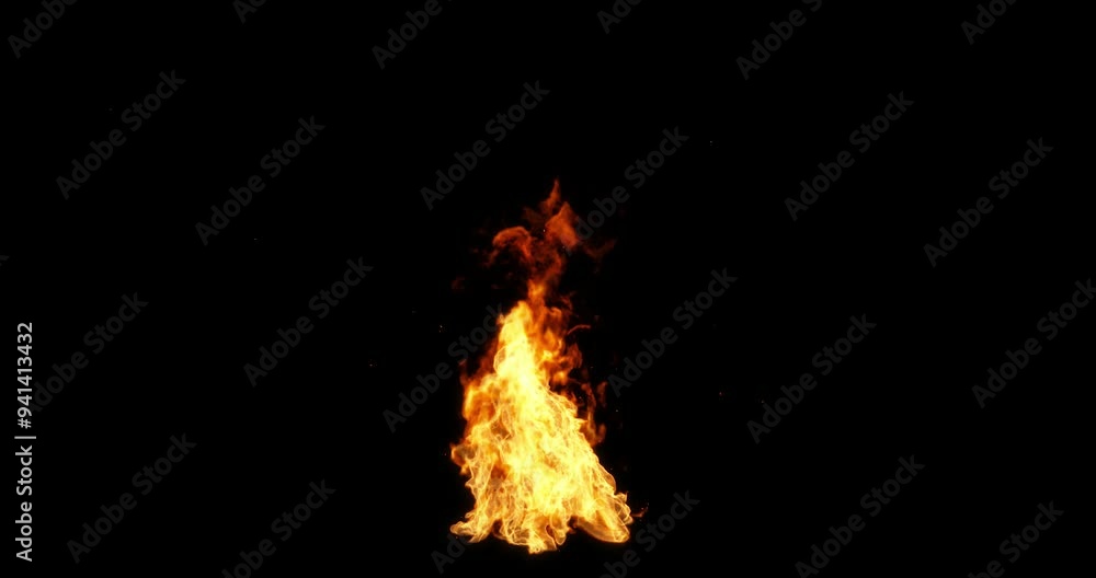 Bonfire flames fiery burn isolated on black backgrounds rendering Bonfire flames fiery burn isolated on black backgrounds rendering
