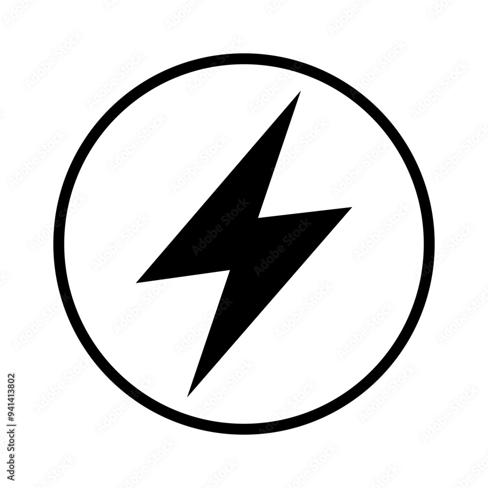 Lightning bolt sign in the circle. Lightning, electric power icon. Energy and thunder electricity symbol. Lightning bolt sign in the circle. Lightning, electric power icon. Energy and thunder electricity symbol.