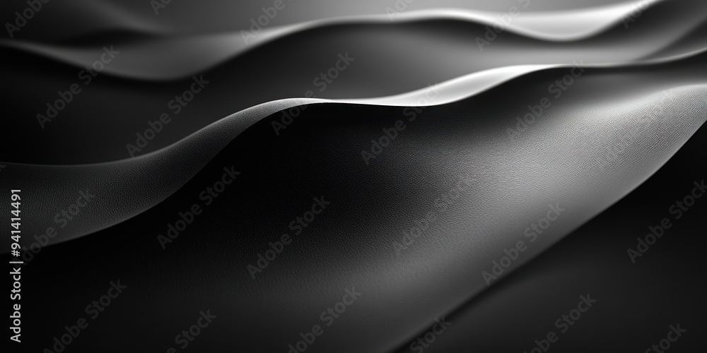 Abstract Black Leather Surface with Wavy Texture