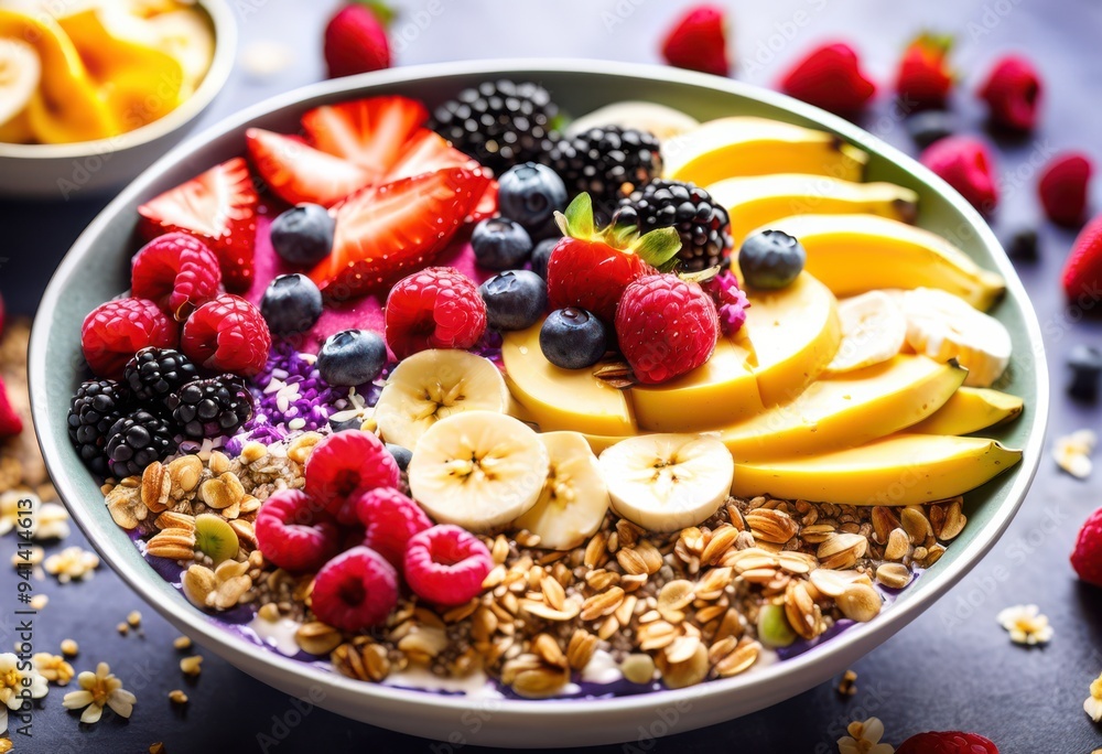 vibrant smoothie bowls overflowing colorful toppings nutritious ingredients healthy delight, fruit, berry, banana, kiwi, mango, granola, nuts, seeds, coconut vibrant smoothie bowls overflowing colorful toppings nutritious ingredients healthy delight, fruit, berry, banana, kiwi, mango, granola, nuts, seeds, coconut