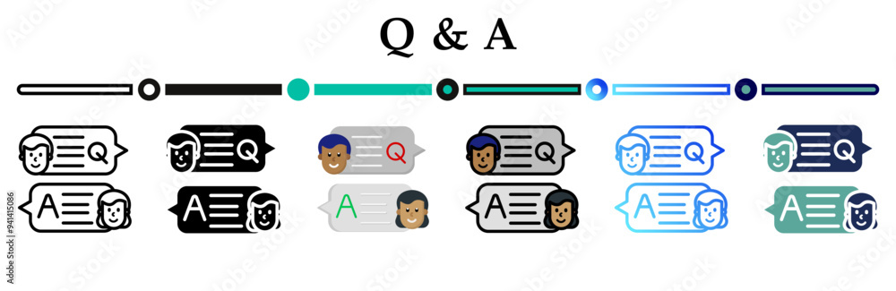 Question answer icon on banner web icons collection. 6 Various style icons. For sign, symbol, element, presentation, infographic or web graphics. Vector Illustration. Question answer icon on banner web icons collection. 6 Various style icons. For sign, symbol, element, presentation, infographic or web graphics. Vector Illustration.