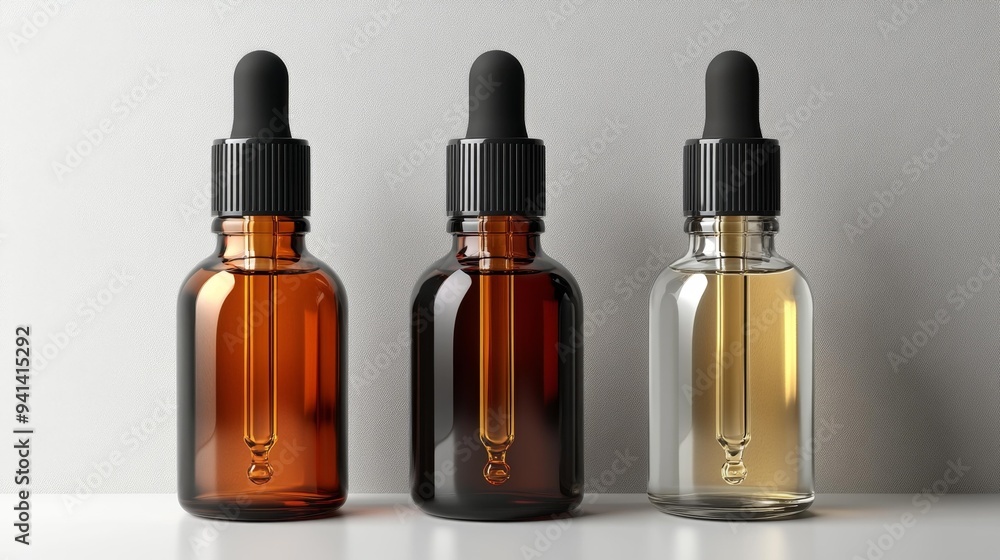 Set of Amber Glass Dropper Bottles Generative AI Set of Amber Glass Dropper Bottles Generative AI
